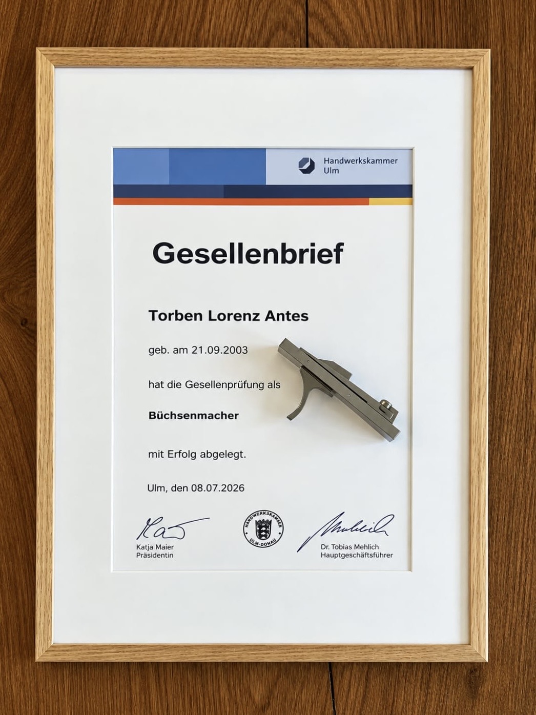 Gesellenbrief als Büchsenmacher von Torben Antes